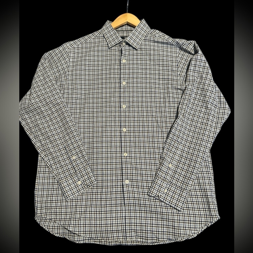 Hart Schaffner Marx Blue, Brown and White Casual Button Down Shirt - Picture 1 of 5